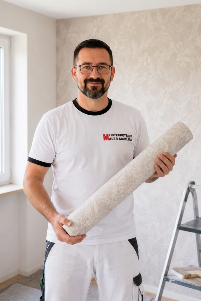 Professionelle Tapezierarbeiten mit modernen Tapeten und sauberer Verarbeitung für Wohn- und Geschäftsräume.